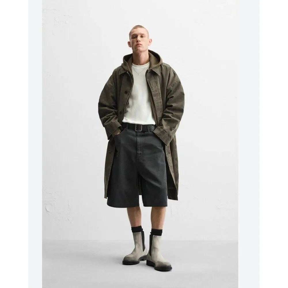 Zara Man NY ED Mens Trench Coat Size L XL Brown green Cotton 5840/012 NWOT